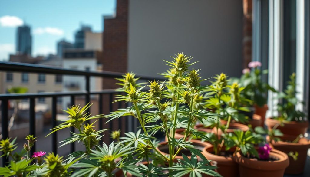 kleine Cannabispflanzen Balkon